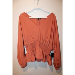 Eloquii Peasant Top 16 Bronze Peplum Full Sleeves Boho